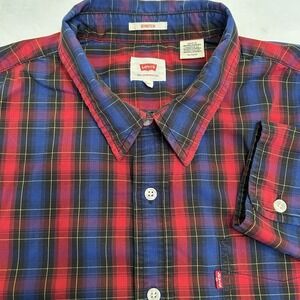 Levi's Shirt Mens XL Blue Red Plaid Button Down Stretch Long Sleeve Red Tab